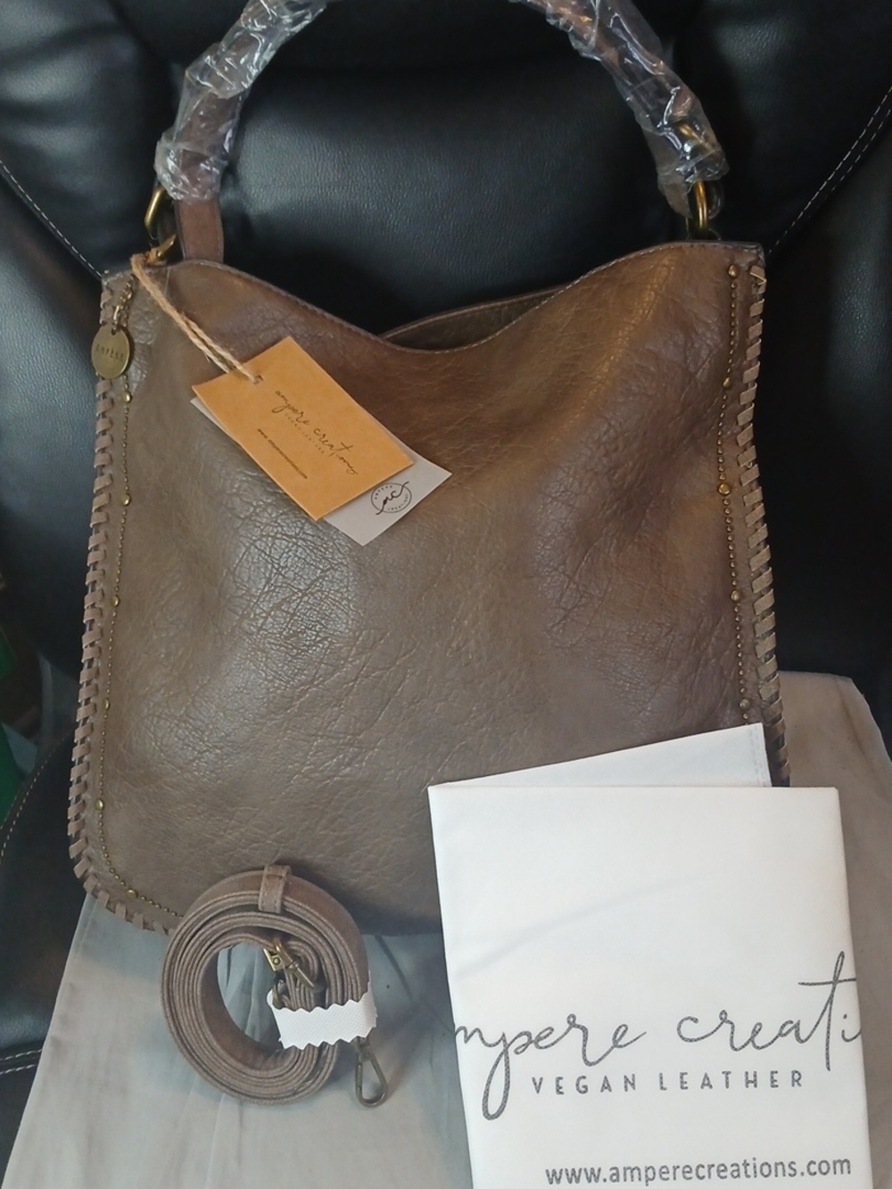 Ampere Creations Brown Vegan Leather Hobo Bag With Long Strap